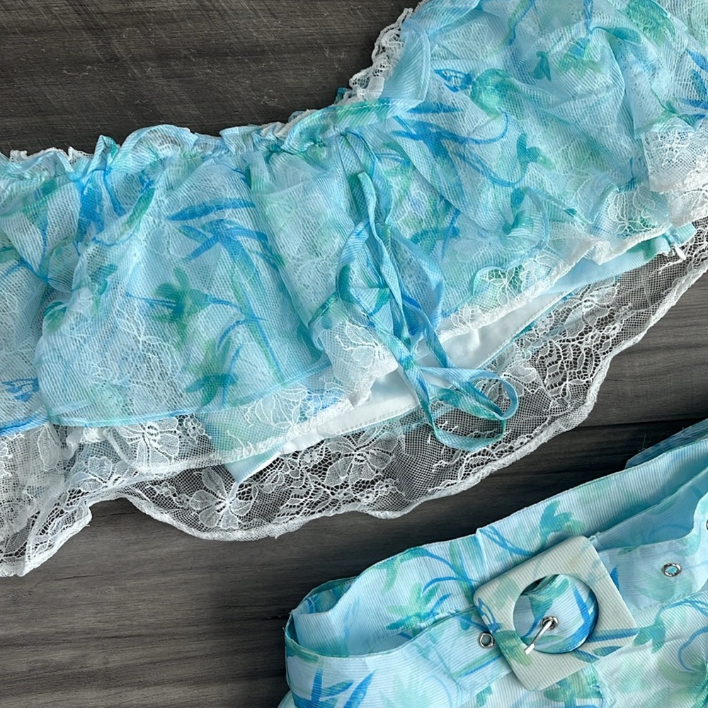 Blue Floral Off-Shoulder Top and Shorts Set - Picture 7 of 9